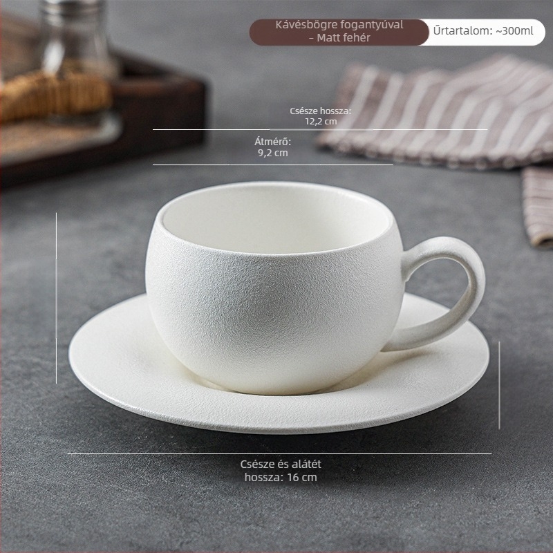 Kézben tartható retro porcelán kávéscsésze, latte art, könnyed luxus stílus, 300 ml