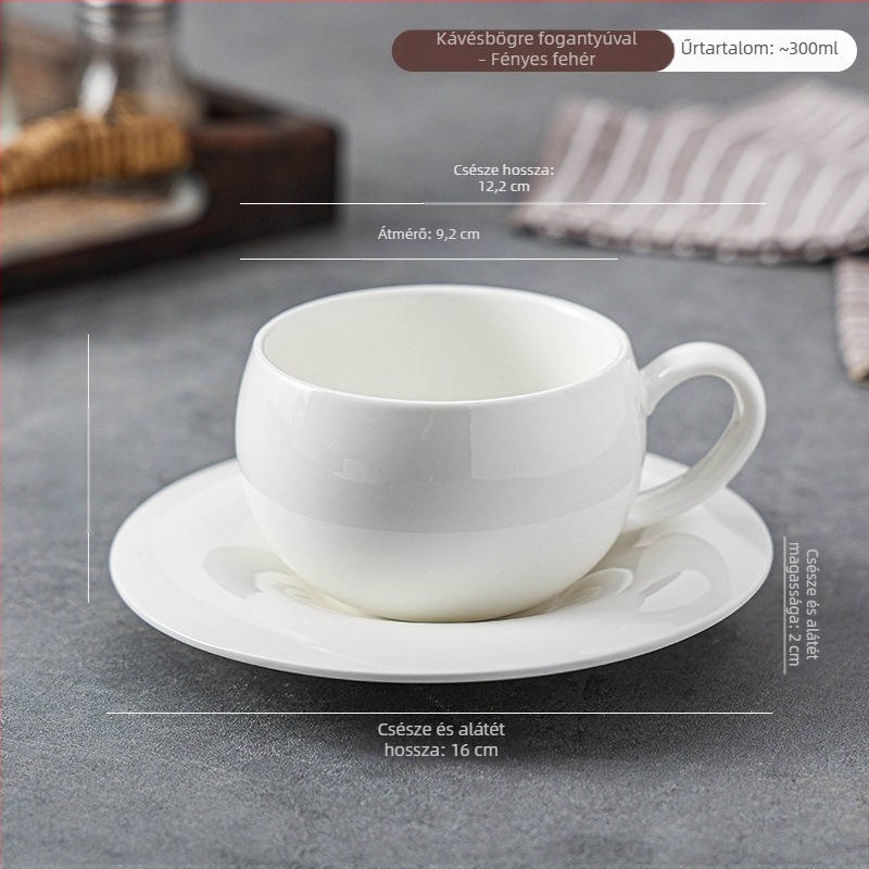 Kézben tartható retro porcelán kávéscsésze, latte art, könnyed luxus stílus, 300 ml
