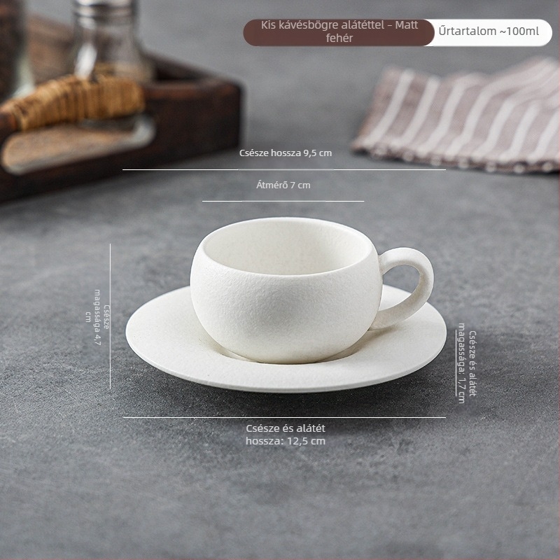 Kézben tartható retro porcelán kávéscsésze, latte art, könnyed luxus stílus, 300 ml