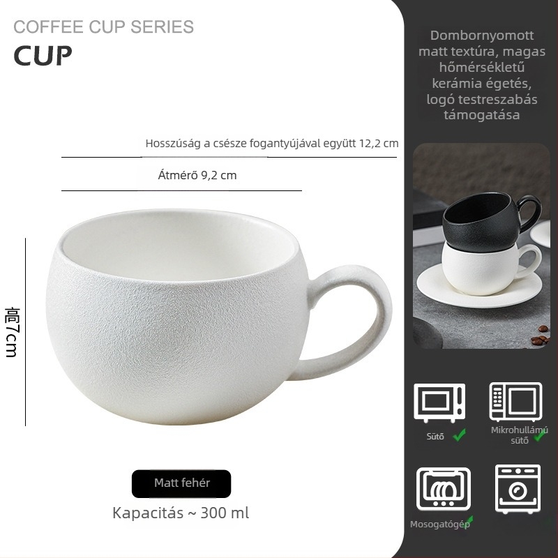 Kézben tartható retro porcelán kávéscsésze, latte art, könnyed luxus stílus, 300 ml