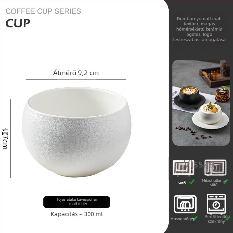 Kézben tartható retro porcelán kávéscsésze, latte art, könnyed luxus stílus, 300 ml