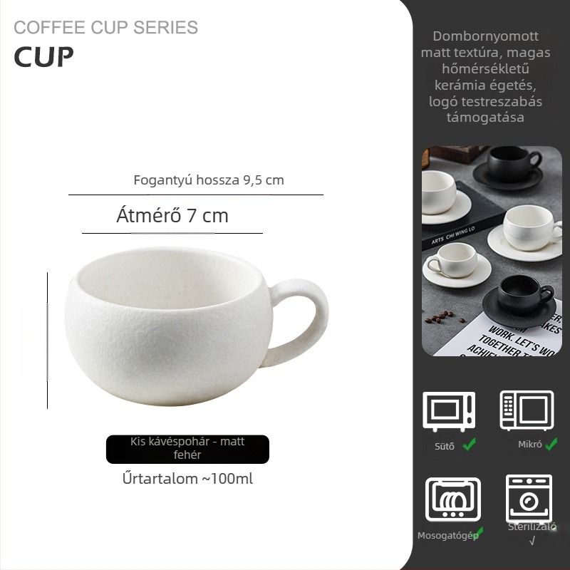 Kézben tartható retro porcelán kávéscsésze, latte art, könnyed luxus stílus, 300 ml