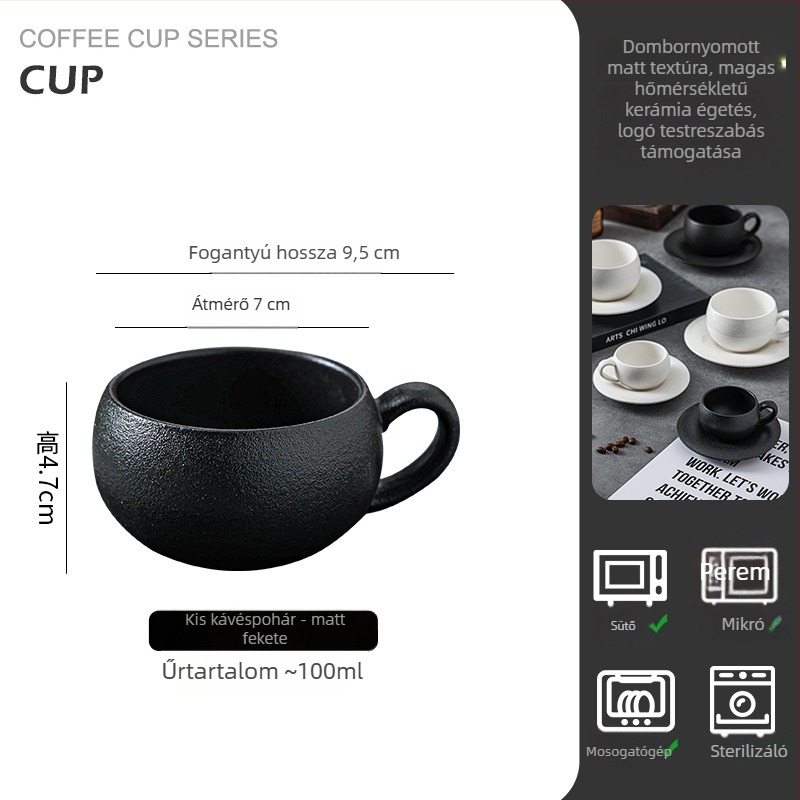Kézben tartható retro porcelán kávéscsésze, latte art, könnyed luxus stílus, 300 ml