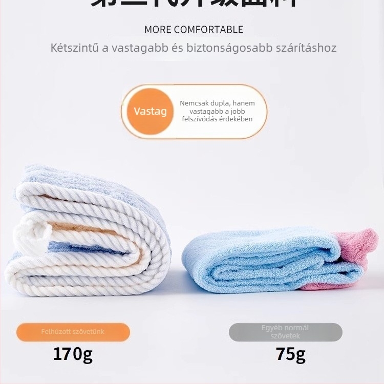 Gyerekeknek szánt hajszárító sapka, dupla rétegű, vastagabb, nagy nedvszívó képesség, gyors száradás