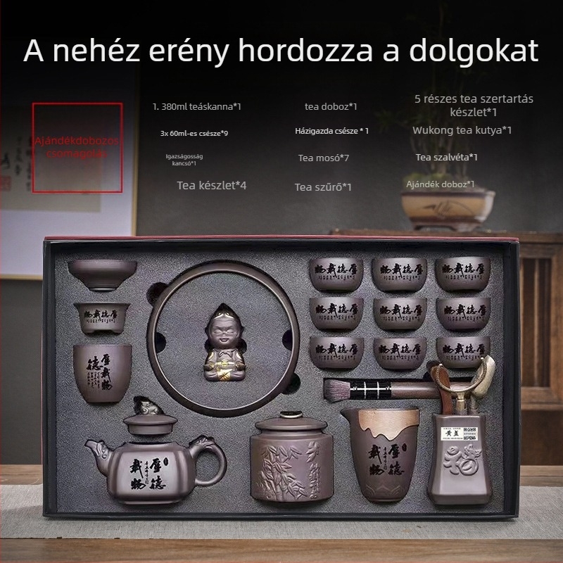 Purple Sand teáskészlet — kézzel készített reliefes dizájn, ajándékcsomag, 6–9 főre, retro fényűző stílus