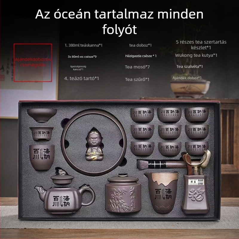 Purple Sand teáskészlet — kézzel készített reliefes dizájn, ajándékcsomag, 6–9 főre, retro fényűző stílus