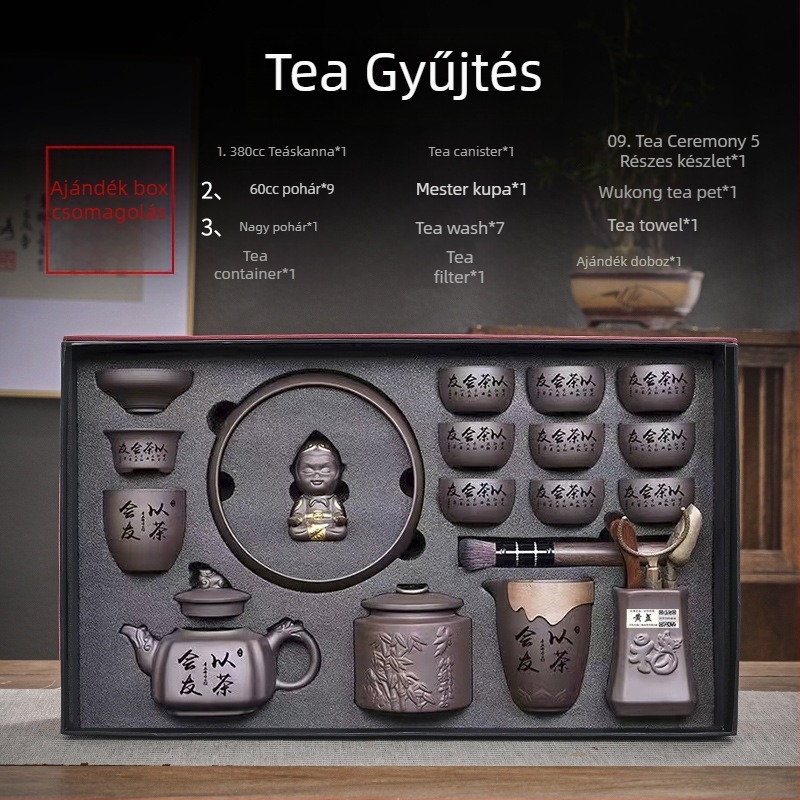 Purple Sand teáskészlet — kézzel készített reliefes dizájn, ajándékcsomag, 6–9 főre, retro fényűző stílus