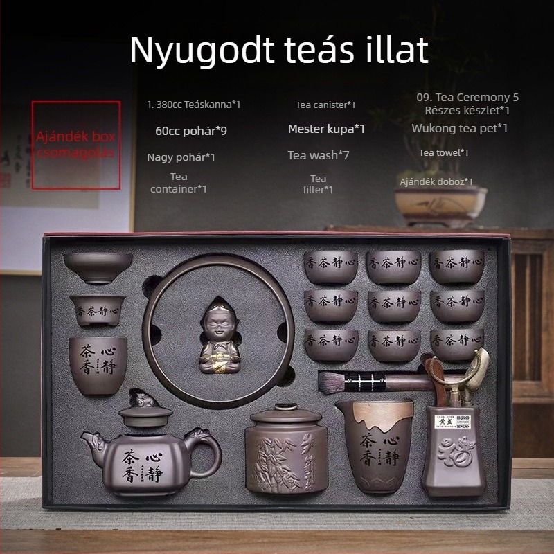 Purple Sand teáskészlet — kézzel készített reliefes dizájn, ajándékcsomag, 6–9 főre, retro fényűző stílus