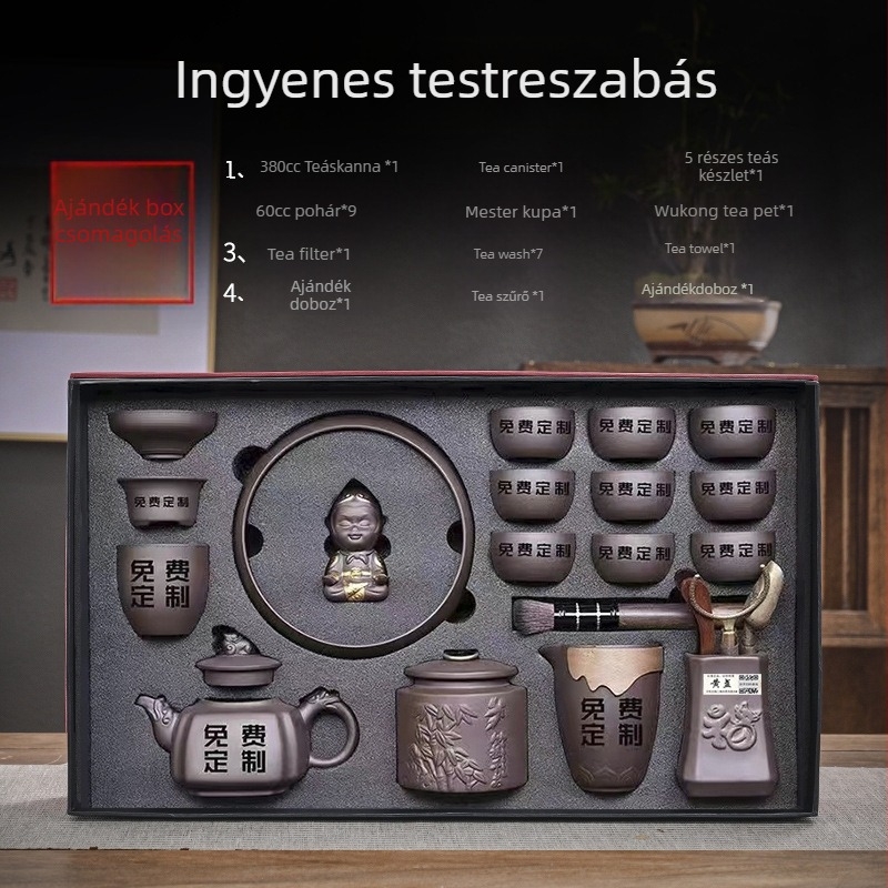 Purple Sand teáskészlet — kézzel készített reliefes dizájn, ajándékcsomag, 6–9 főre, retro fényűző stílus