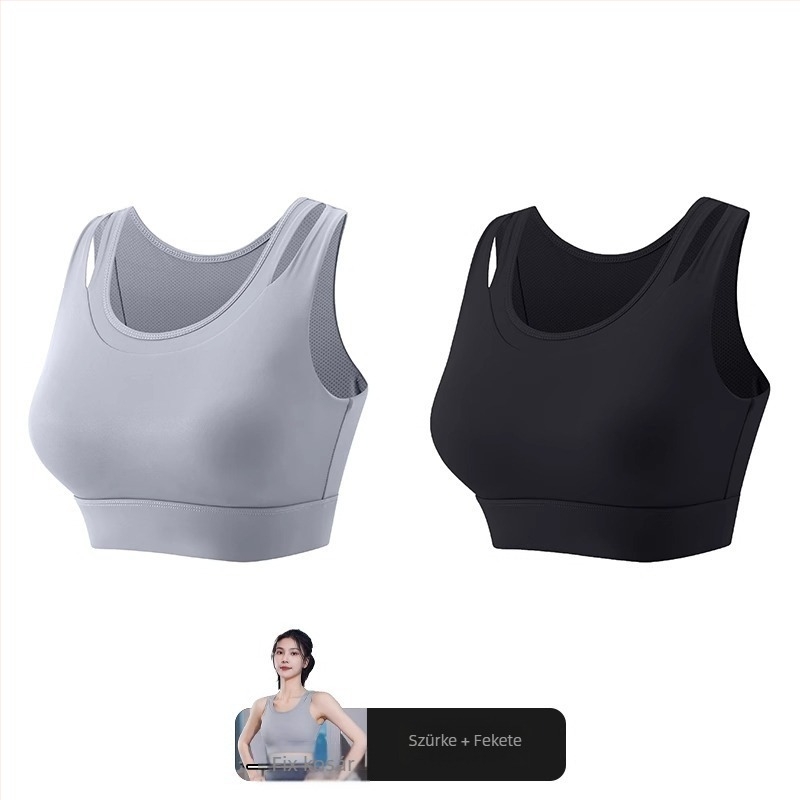Női sportmelltartó egybeépített, fix párnázott, fő anyag nylon, belső spandex (30–50%), vállpánt nélküli, háromszög alakú kosár, közepes formájú kosár, izzadságelnyelő, futáshoz és jógaedzéshez