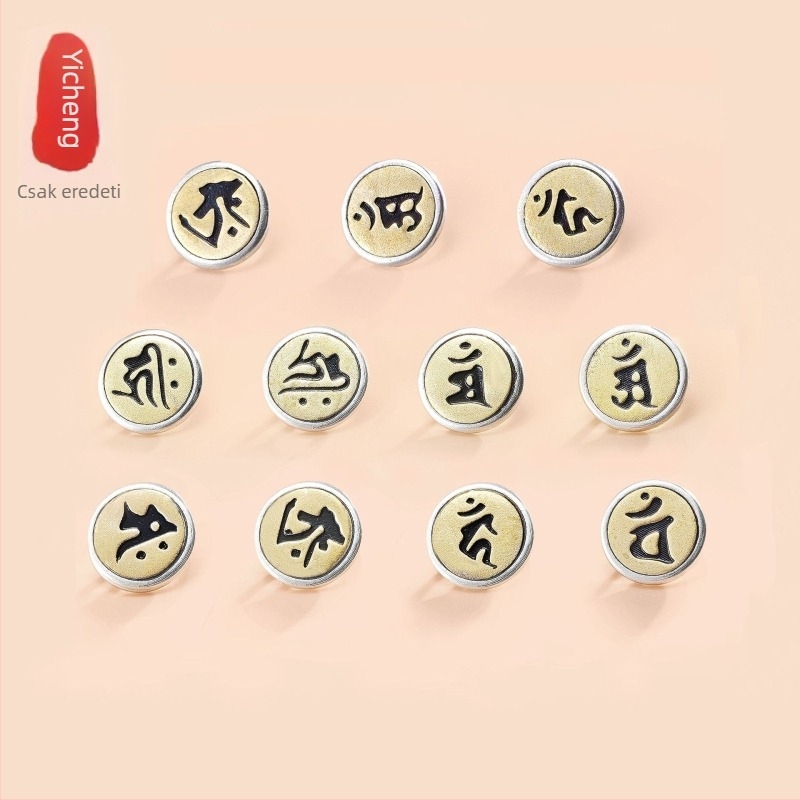 S925 ezüst Zodiákus Buddha gomb spacer – olajos felület DIY karkötő kiegészítő