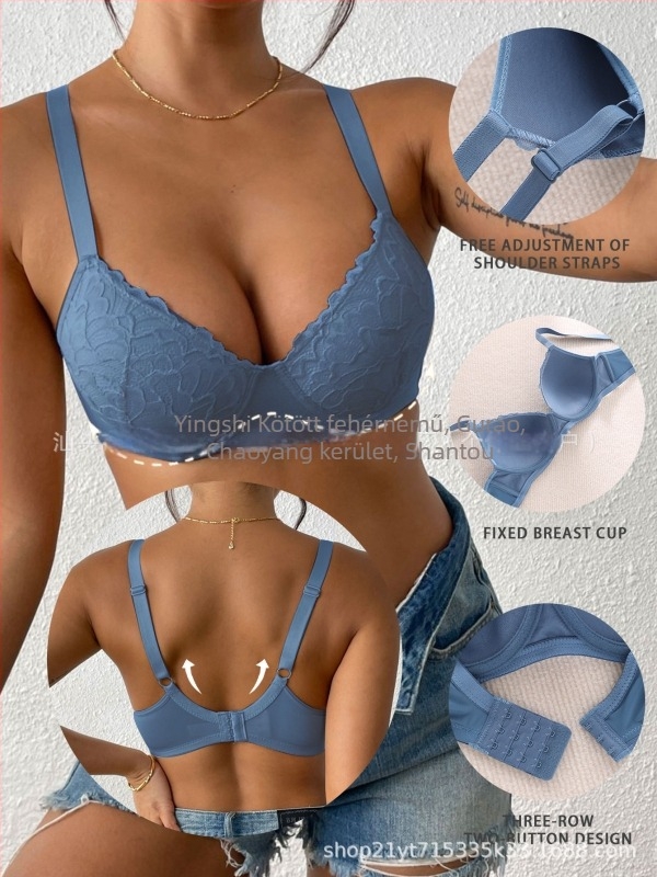 Állítható csipkés push-up melltartó, 3/4 kosár, oldalsó tartás, lélegző kényelem, hátul kapcsos záródás, szexi emelés