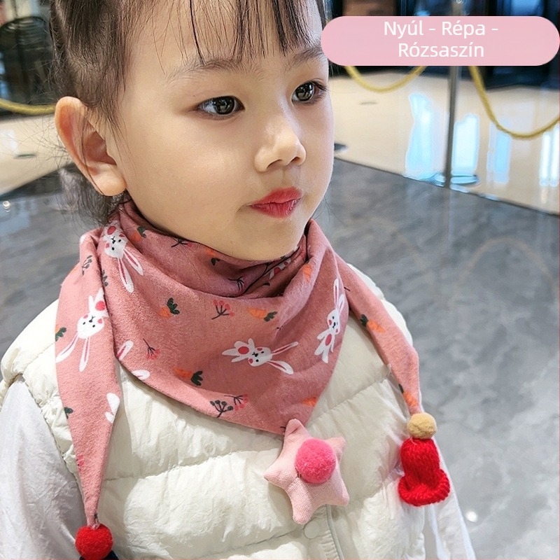 Háromszög alakú gyerek kendő, pamut, dekoratív, jacquard kötés, japán-koreai édes stílus, télen, tavasszal és ősszel
