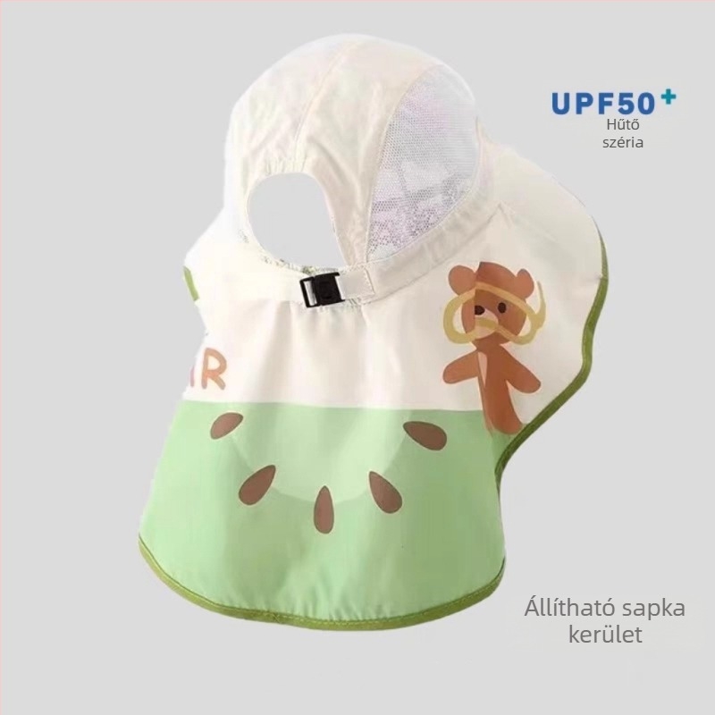 ABC mintás gyerek sapka napenergia-ventilátorral és kendővel, napvédő, széles karimájú, lélegző hálós anyagú, kültéri használatra