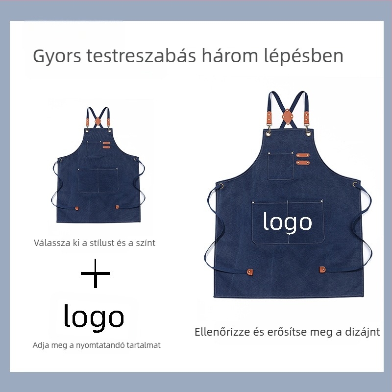 Ujjatlan kötény poliészter-pamutszövetből, vízálló, modern minimalista stílus, egyszínű, logóval személyre szabható