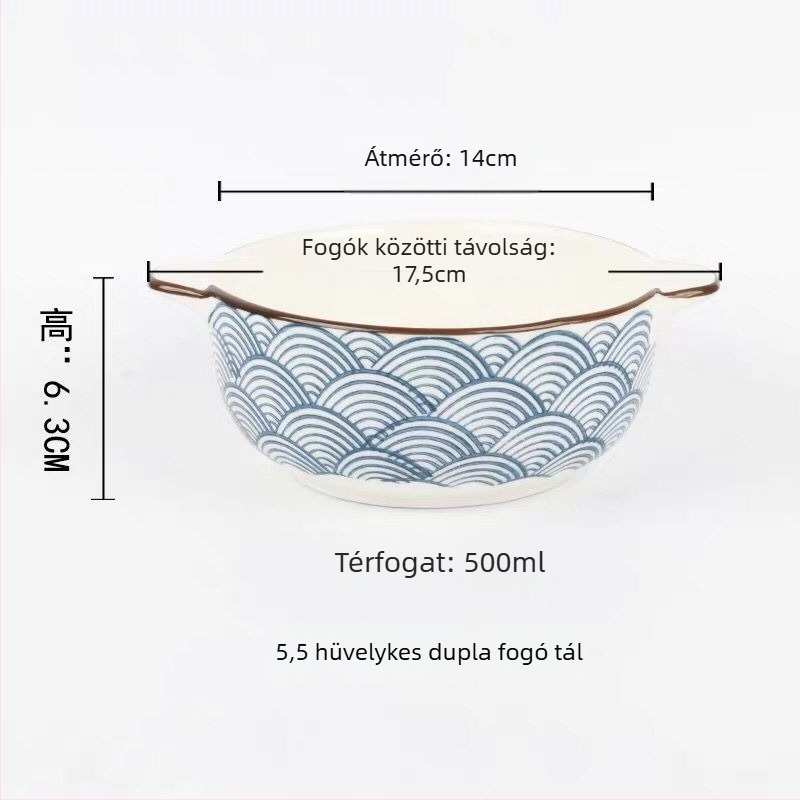Porcelán tál kettős füllel, kerek forma, aláglazúrral bevont felület, mikrohullámú sütőben is használható