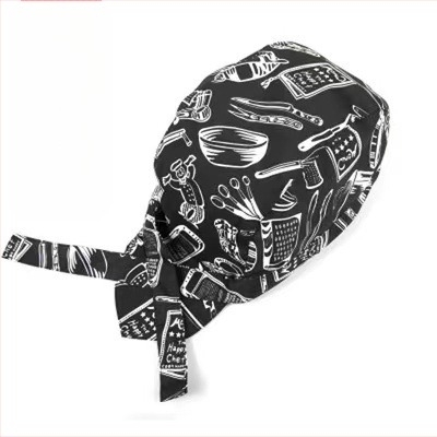 Pamut szakácssapka sávos mintával, warp knitted konstrukció, kupola alakú fejfedő, állítható fejkendő