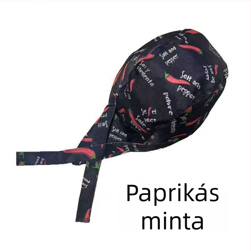 Pamut szakácssapka sávos mintával, warp knitted konstrukció, kupola alakú fejfedő, állítható fejkendő