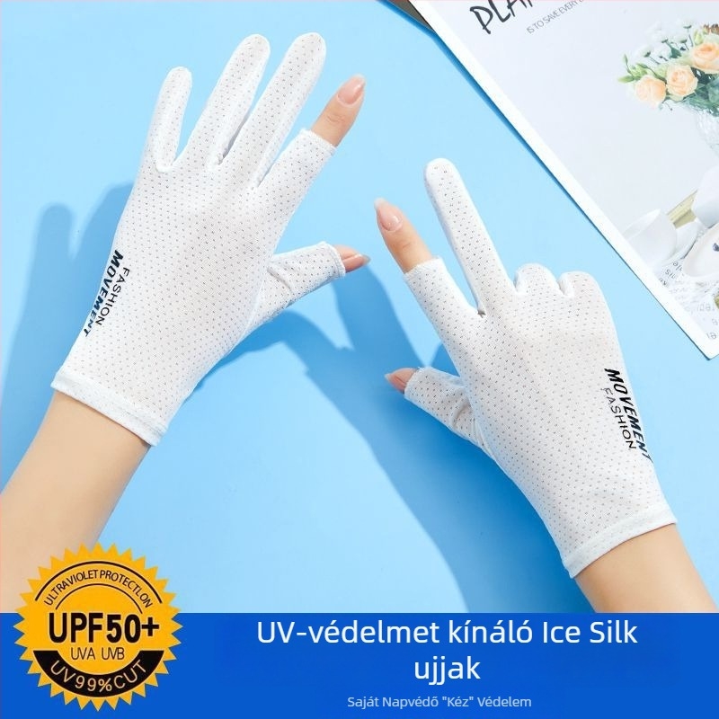 Női napvédő kesztyűk - UV védelem, csúszásmentes, légáteresztő, érintésérzékelő képernyő-kompatibilis; Anyag: Egyéb