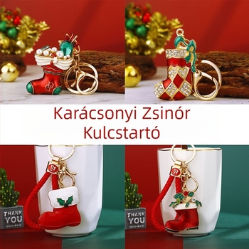 Kulcstartó – Mikulás és karácsonyfa, rajzfilmszerű stílus, cinkötvözet medál, táskára
