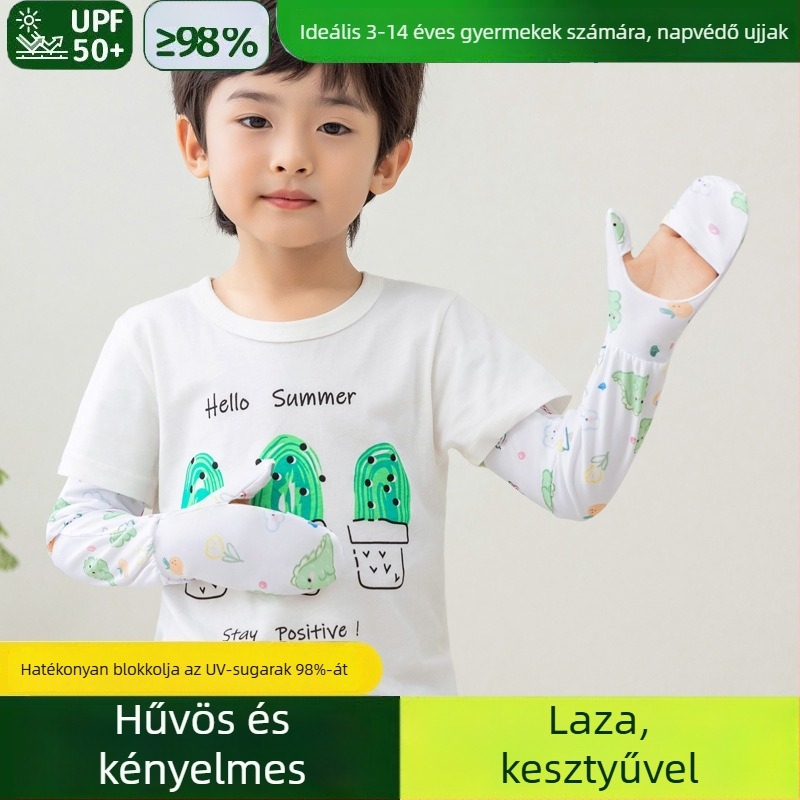 Gyerekeknek készült UV-védő Ice Silk kar- és alkarhüvely, csúszásmentes, lélegző nyári viselet