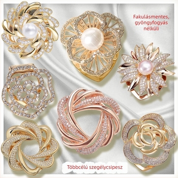 Sálkapocs és brooch virágos díszítéssel, ötvözet, aranyozott bevonattal, testre szabható