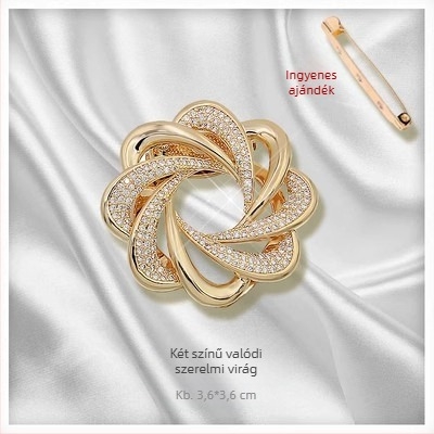 Sálkapocs és brooch virágos díszítéssel, ötvözet, aranyozott bevonattal, testre szabható