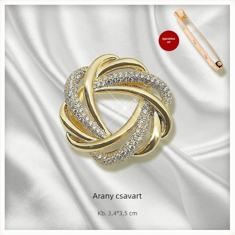 Sálkapocs és brooch virágos díszítéssel, ötvözet, aranyozott bevonattal, testre szabható