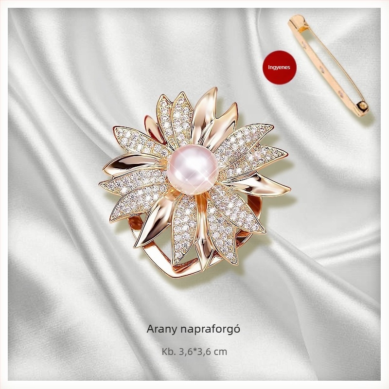 Sálkapocs és brooch virágos díszítéssel, ötvözet, aranyozott bevonattal, testre szabható