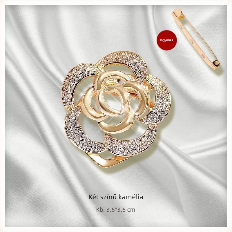 Sálkapocs és brooch virágos díszítéssel, ötvözet, aranyozott bevonattal, testre szabható