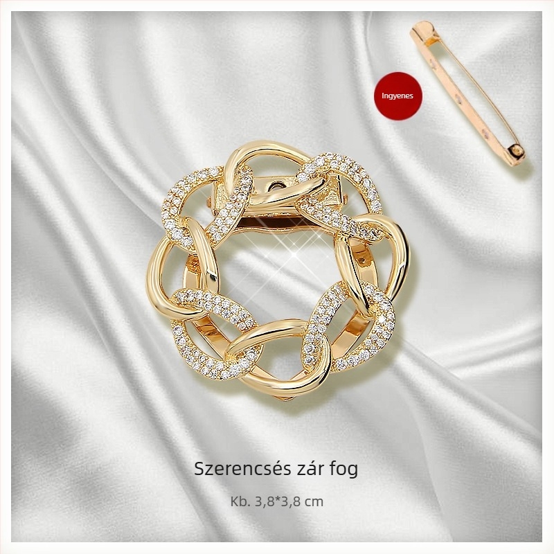 Sálkapocs és brooch virágos díszítéssel, ötvözet, aranyozott bevonattal, testre szabható