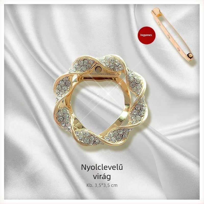 Sálkapocs és brooch virágos díszítéssel, ötvözet, aranyozott bevonattal, testre szabható