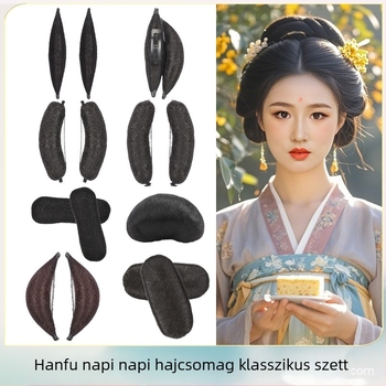 Ősi Hanfu paróka hosszú selyem hajjal, hajpárnával és hajtűvel, antik stílus
