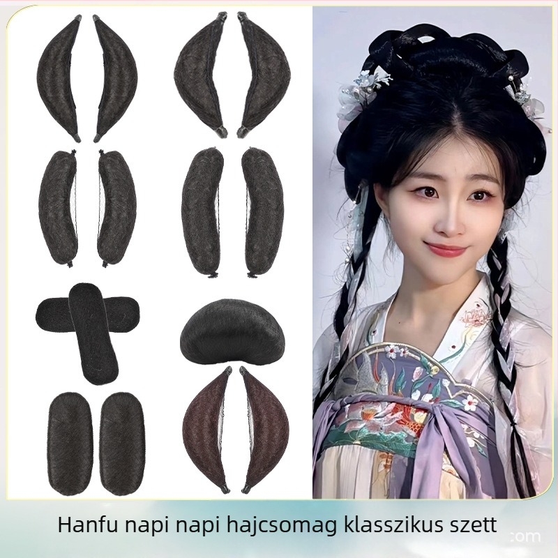 Ősi Hanfu paróka hosszú selyem hajjal, hajpárnával és hajtűvel, antik stílus