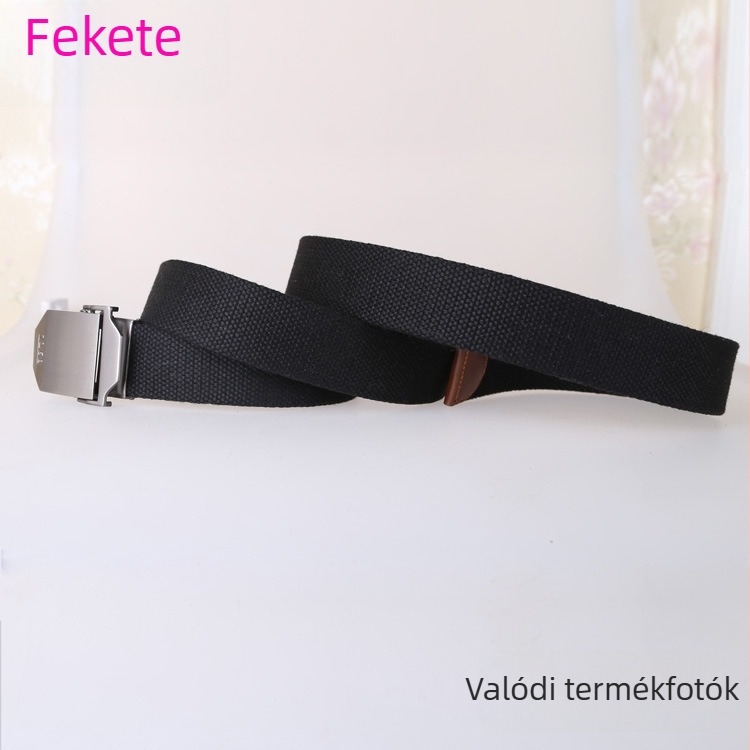 Férfi vászon öv dupla gyűrűs csattal, állítható hosszúság, hétköznapi stílus