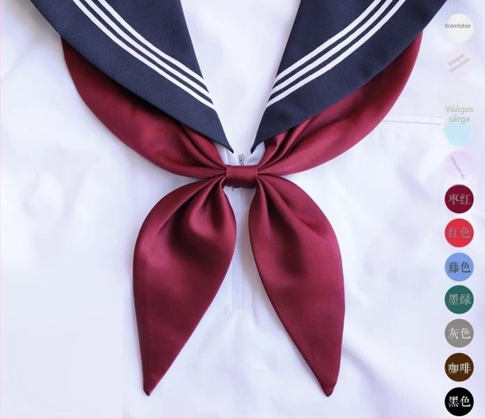 Nyakhoz illő virágos gallér és csokornyakkendő aranyhal csomóval, Kantó-Kansai gallér, monokróm minta, poliészter, JK College Wind sorozat