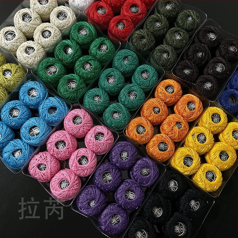 Hímzőfonal | Laurie, Lr-7789; monokróm dobozos keresztszemes fonal DIY Temari gömbhímzéshez, No. 8 csipke fonal, 62 g, modern/otthoni stílus, testreszabott doboz