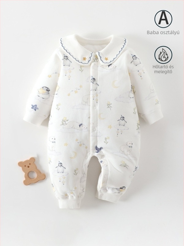 Csecsemő téli pamut overál 60 g töltettel, elülső nyitású, hosszú ujjú