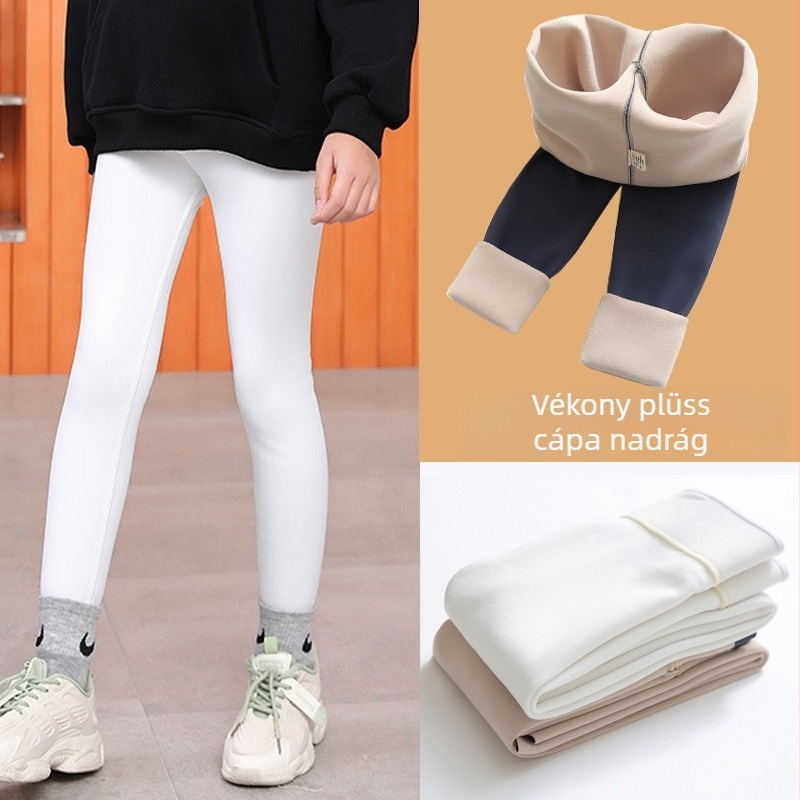 Lányoknak készült koreai stílusú leggings, magas derekú, fleece-béléssel, 80% nylon, téli 2024
