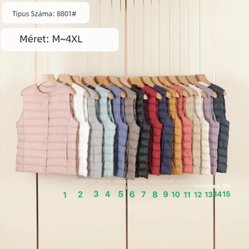 Vékony fazonú kacsa pehely mellény nylon külsővel, ujj nélküli, egygombos zárás, 2025 tél