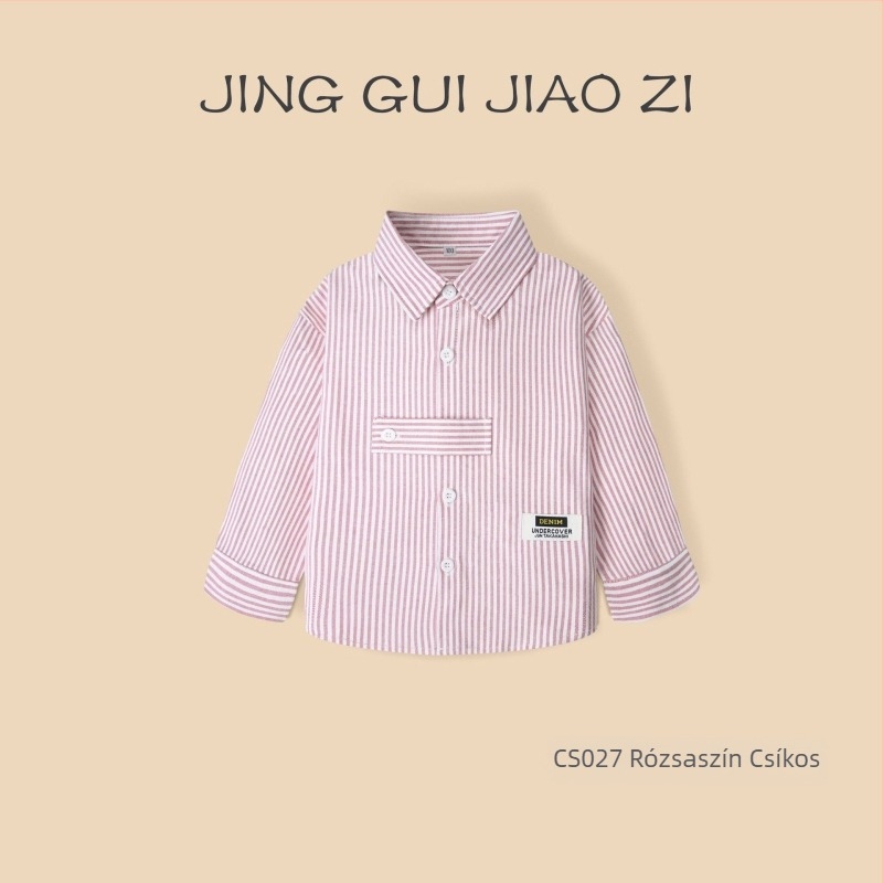 Fiú hosszú ujjú pamut ing, csíkos mintás, galléros, 100% pamut, puha anyag, tavasz–ősz, 3–8 éveseknek