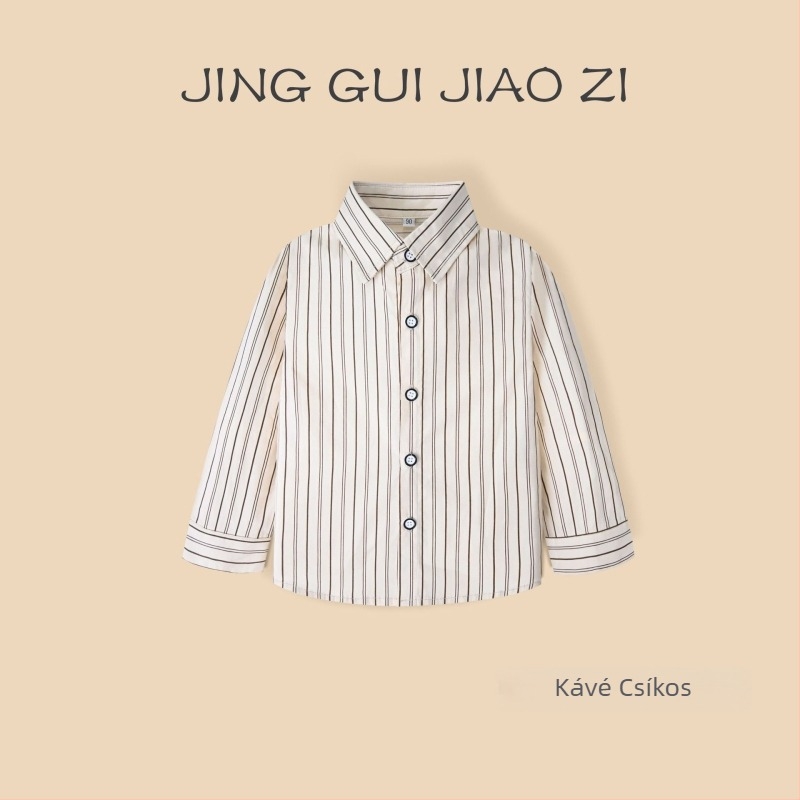 Fiú hosszú ujjú pamut ing, csíkos mintás, galléros, 100% pamut, puha anyag, tavasz–ősz, 3–8 éveseknek
