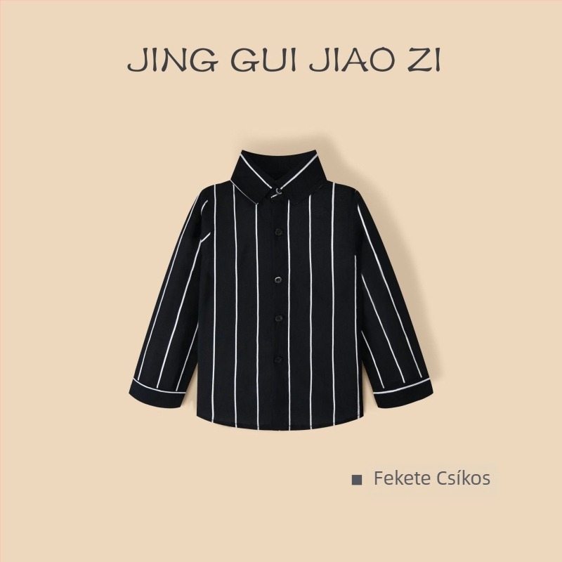 Fiú hosszú ujjú pamut ing, csíkos mintás, galléros, 100% pamut, puha anyag, tavasz–ősz, 3–8 éveseknek
