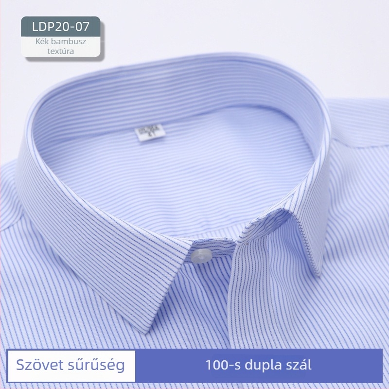 Férfi 100% pamut ing, vasalásmentes kivitel, anti gyűrődés, hosszú ujjú, négyszögletes gallér, üzleti viselet