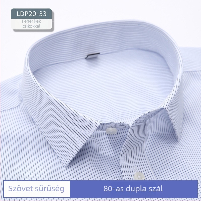 Férfi 100% pamut ing, vasalásmentes kivitel, anti gyűrődés, hosszú ujjú, négyszögletes gallér, üzleti viselet