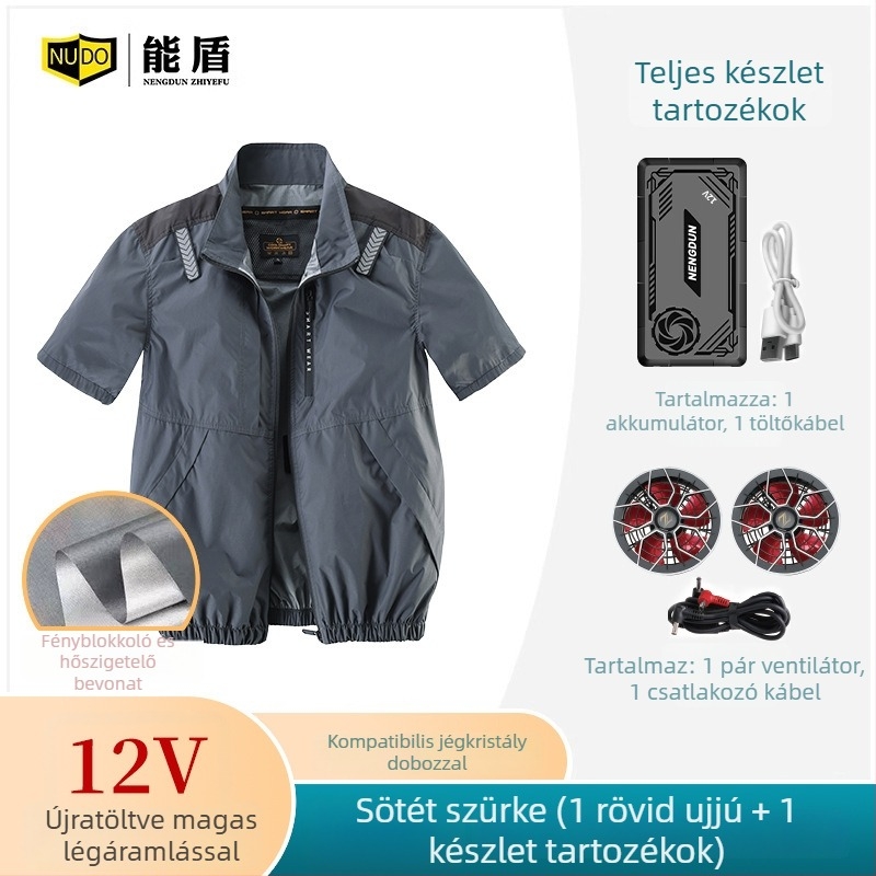 Férfiaknak szánt hűtőing beépített ventilátorral, kültéri tevékenységek és horgászat, újratölthető, UV védelem, poliészter anyag