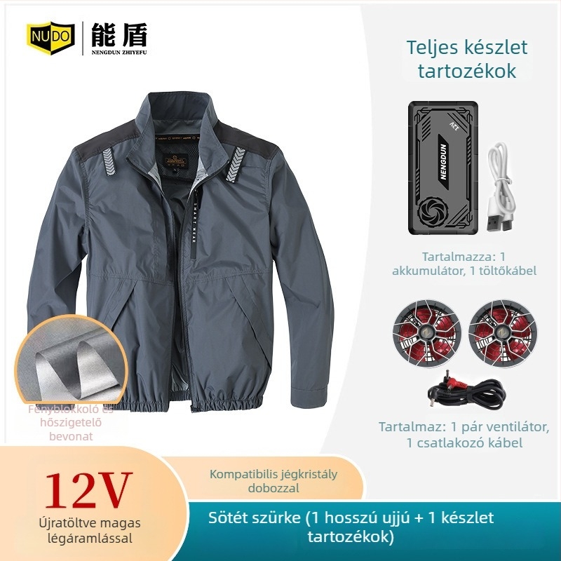 Férfiaknak szánt hűtőing beépített ventilátorral, kültéri tevékenységek és horgászat, újratölthető, UV védelem, poliészter anyag