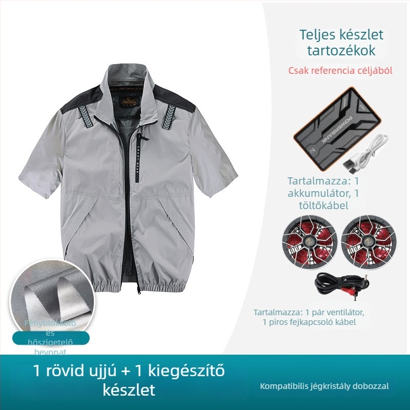 Férfiaknak szánt hűtőing beépített ventilátorral, kültéri tevékenységek és horgászat, újratölthető, UV védelem, poliészter anyag