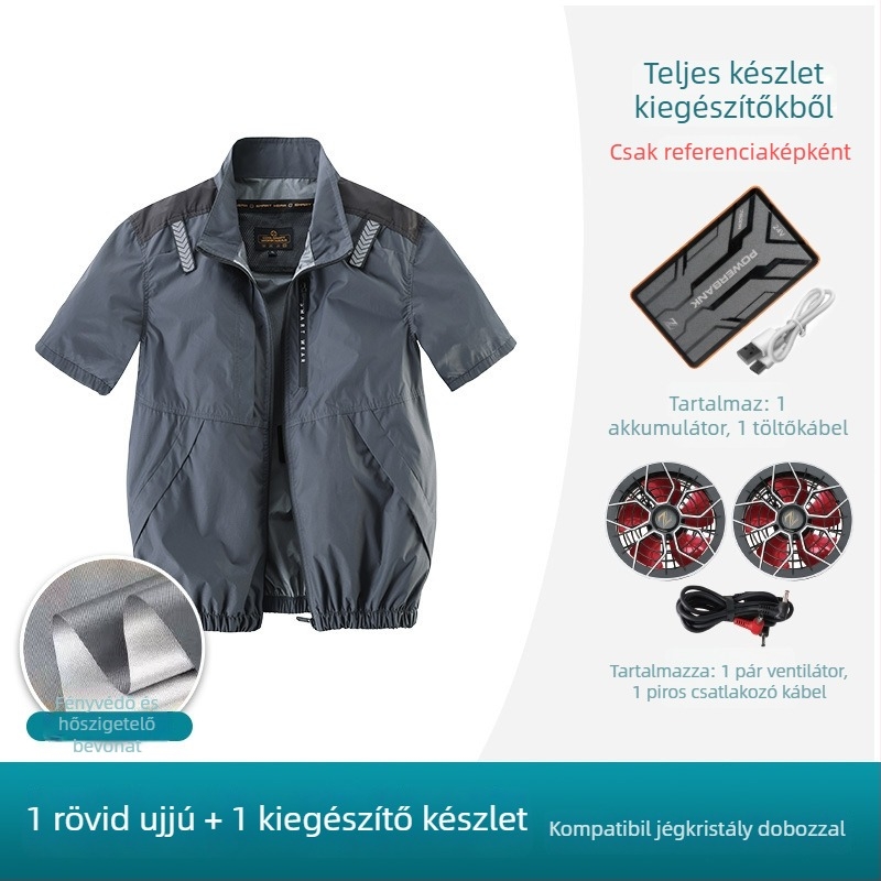 Férfiaknak szánt hűtőing beépített ventilátorral, kültéri tevékenységek és horgászat, újratölthető, UV védelem, poliészter anyag