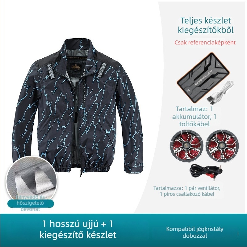 Férfiaknak szánt hűtőing beépített ventilátorral, kültéri tevékenységek és horgászat, újratölthető, UV védelem, poliészter anyag